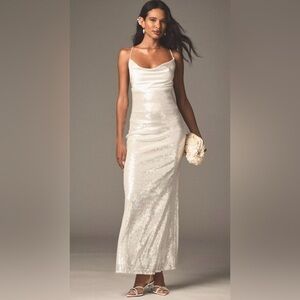 Mare Mare Satin Cowl-Neck Sequin Column Maxi Dress